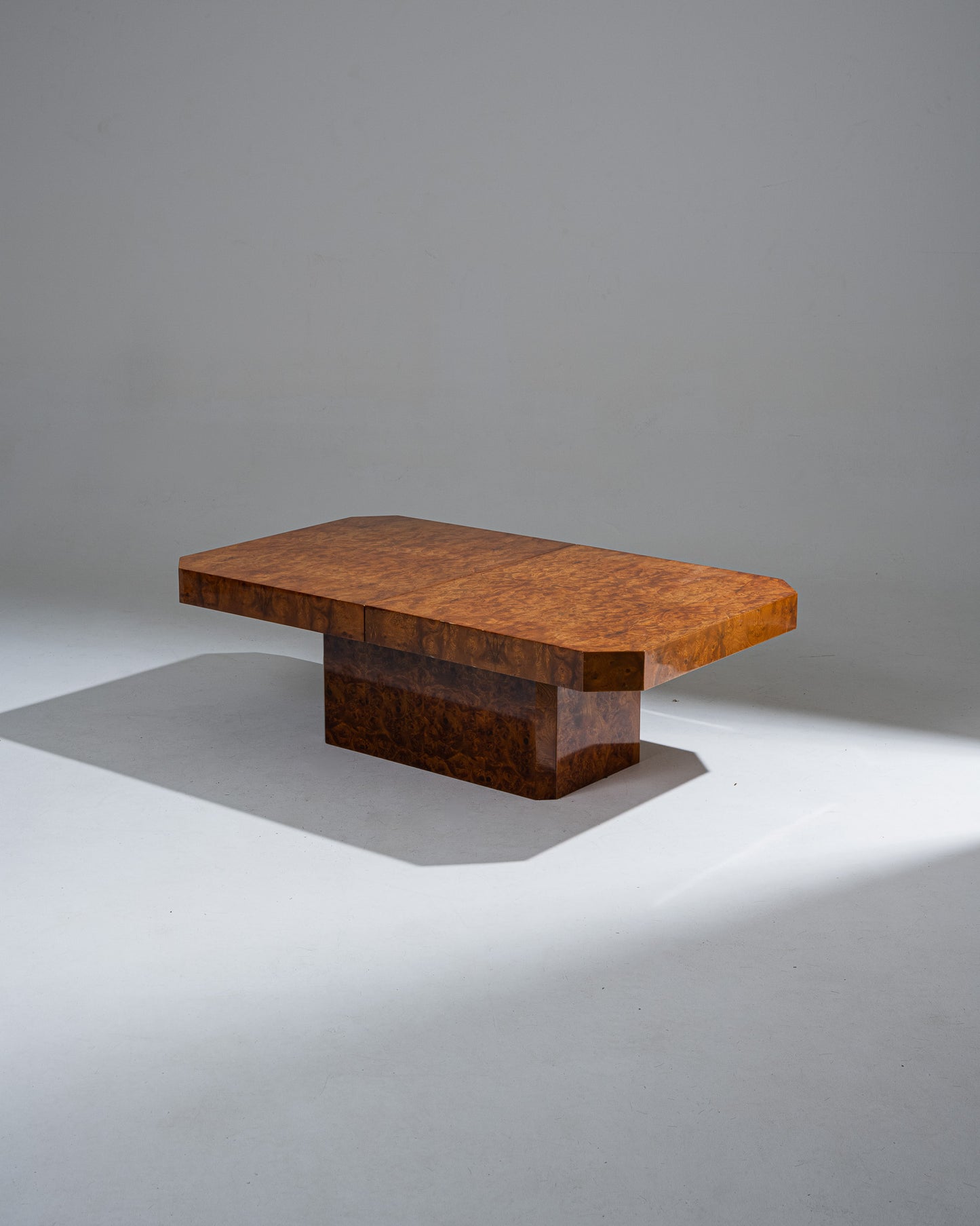 ELM BURL CHEST TABLE, 1970s