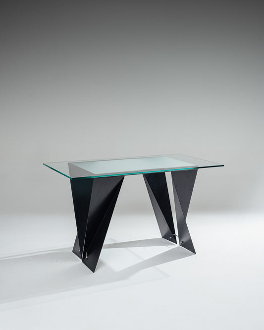 GLASS AND METAL DESK, DANEY & BAUER, TEBONG, 1980s