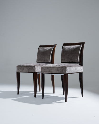 PAIR OF VELVET AND WOOD CHAIR, ALFRED PORTENEUVE, 1940s