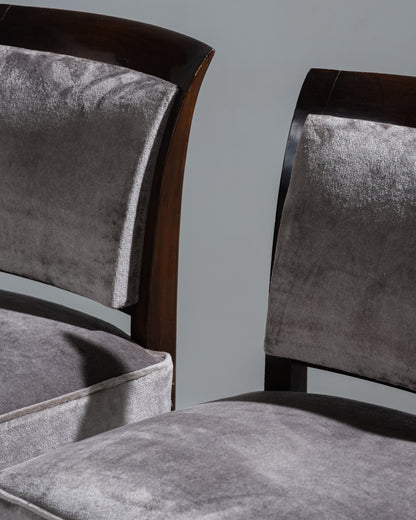 PAIR OF VELVET AND WOOD CHAIR, ALFRED PORTENEUVE, 1940s