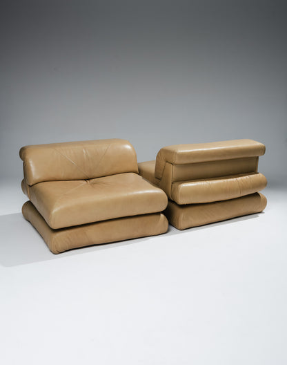 FAUTEUIL MAH JONG EN CUIR, ROCHE BOBOIS, 1970s