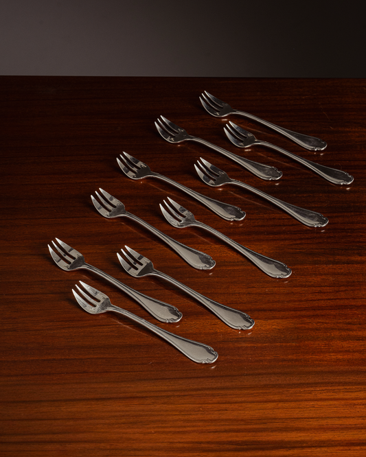 SET OF 10 OYSTER FORKS, CHRISTOFLE, 1950s