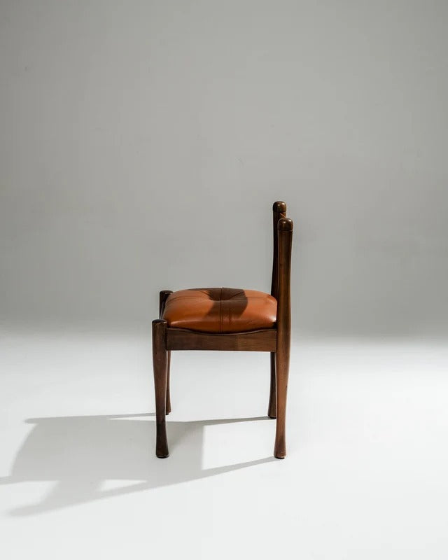 WALNUT AND LEATHER '620' CHAIR, SILVIO COPPOLA, BERNINI, 1960s