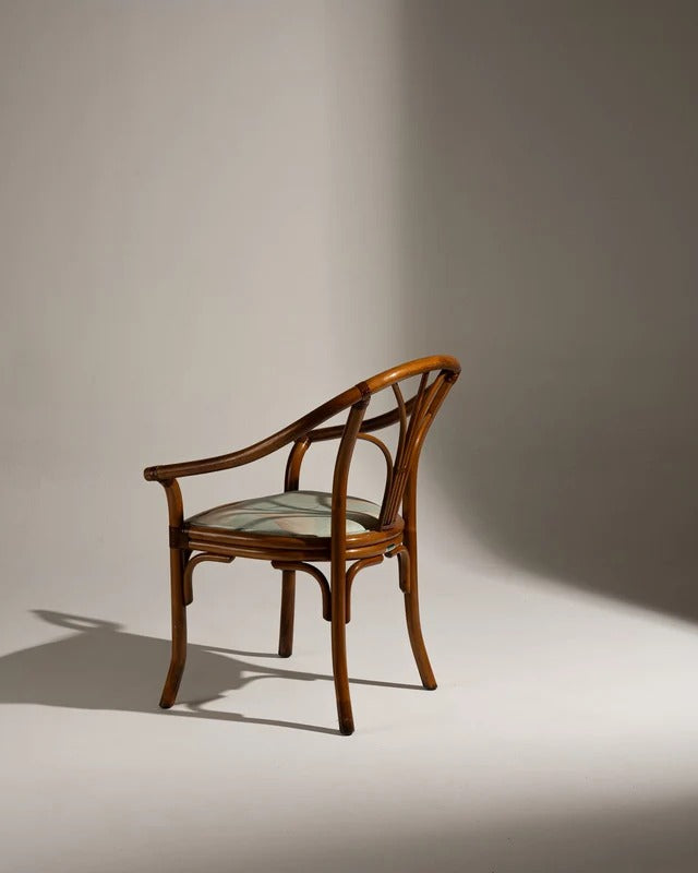 PAIRE DE FAUTEUILS EN ROTIN ET TISSU FLEURI, 1970s