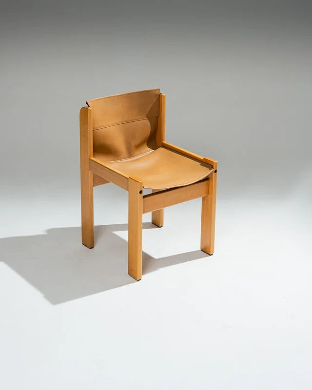 PAIRE DE CHAISES EN CUIR DE SELLE ET BOIS DE HÊTRE, IBISCO SEDIE, 1970s