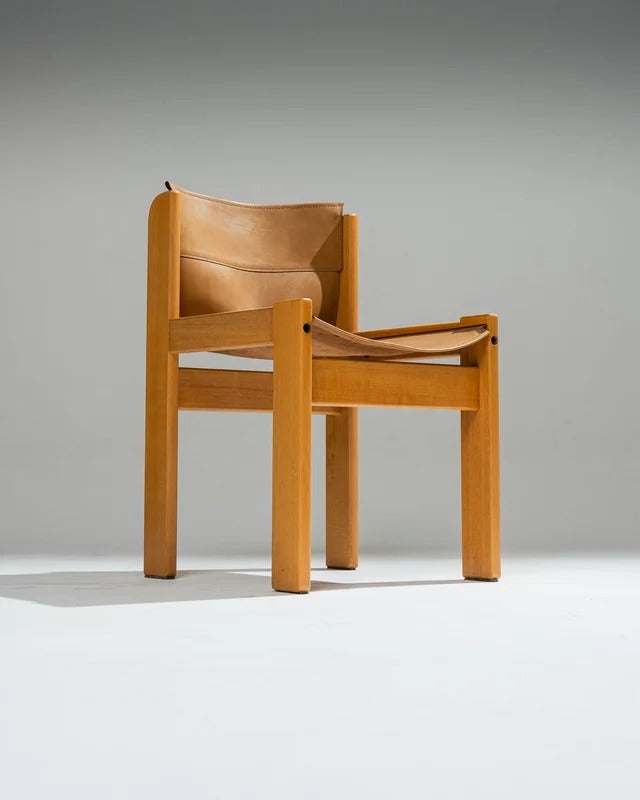 SET DE 4 CHAISES EN CUIR DE SELLE ET BOIS DE HÊTRE, IBISCO SEDIE, 1970s