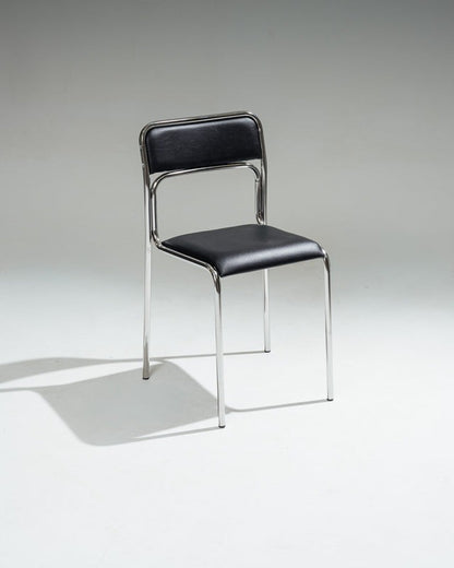 PAIRE DE CHAISES EN ACIER TUBULAIRE ET SIMILI CUIR NOIR, 1980s