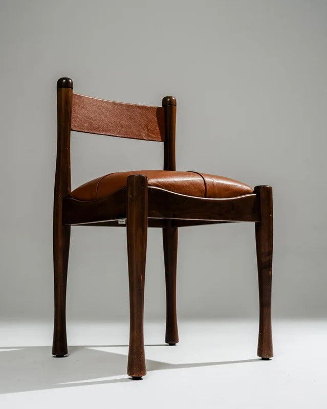 WALNUT AND LEATHER '620' CHAIR, SILVIO COPPOLA, BERNINI, 1960s