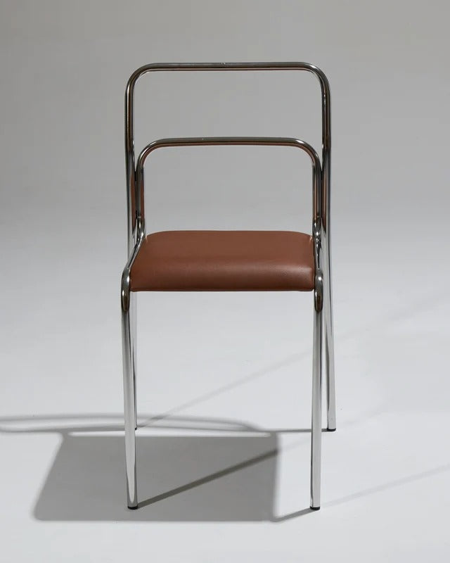 SET OF 4 TUBULAR AND LEATHER STEEL CHAIRS, 1980S