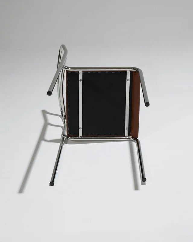 SET OF 4 TUBULAR AND LEATHER STEEL CHAIRS, 1980S