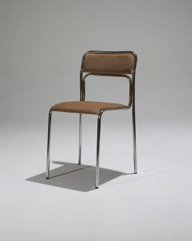 SET DE 6 CHAISES EN ACIER TUBULAIRE ET VELOURS