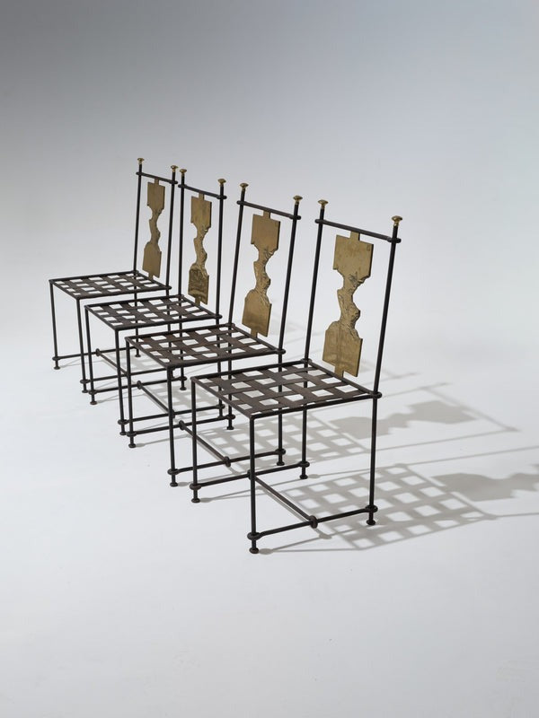 SET OF 2 METAL AND BRONZE CHAIRS, DAVID MARSHALL, 1970s