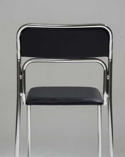 SET DE 4 CHAISES EN ACIER TUBULAIRE ET SIMILI CUIR NOIR, 1980s