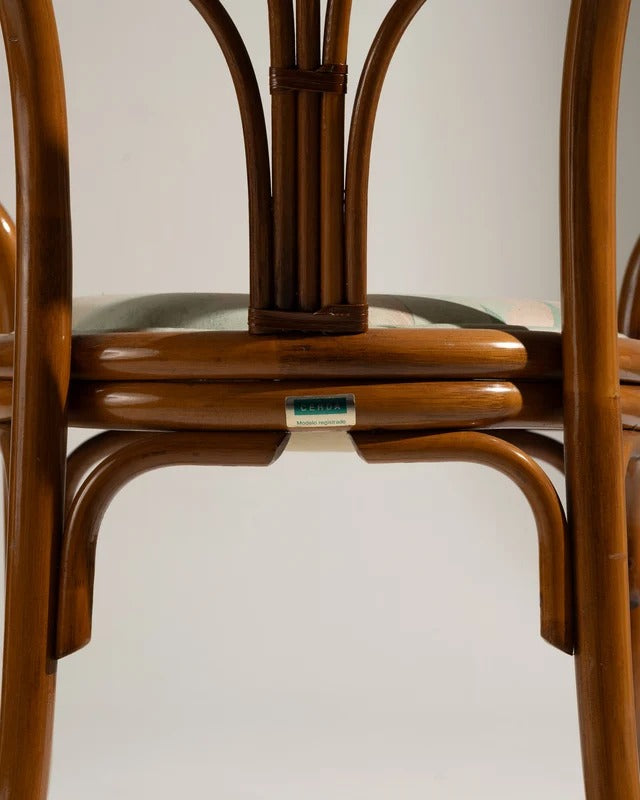 PAIRE DE FAUTEUILS EN ROTIN ET TISSU FLEURI, 1970s