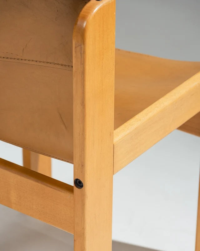 PAIRE DE CHAISES EN CUIR DE SELLE ET BOIS DE HÊTRE, IBISCO SEDIE, 1970s