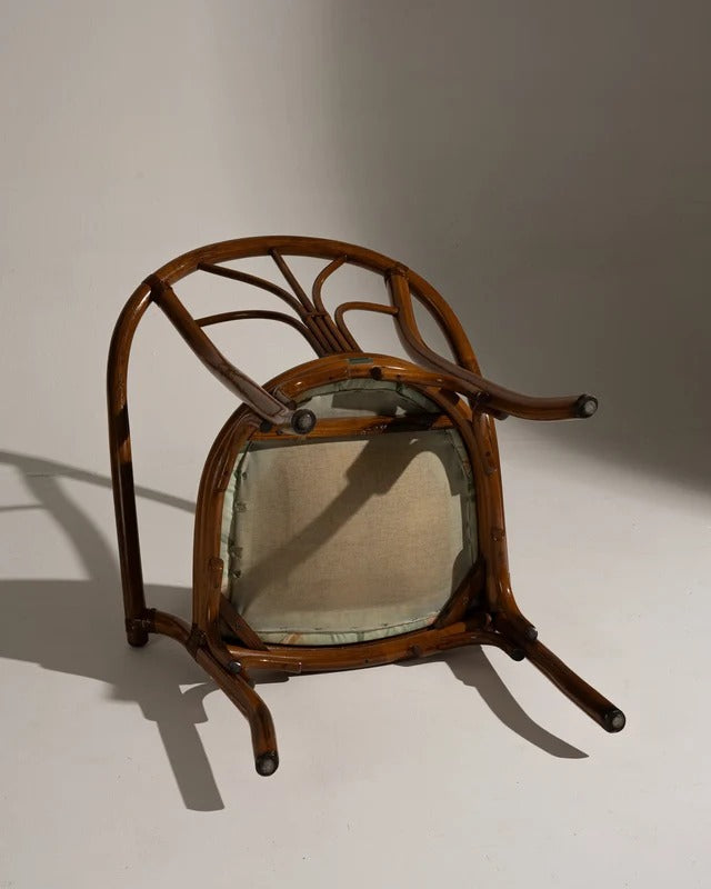 PAIRE DE FAUTEUILS EN ROTIN ET TISSU FLEURI, 1970s