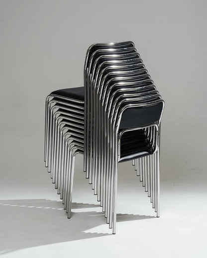PAIRE DE CHAISES EN ACIER TUBULAIRE ET SIMILI CUIR NOIR, 1980s