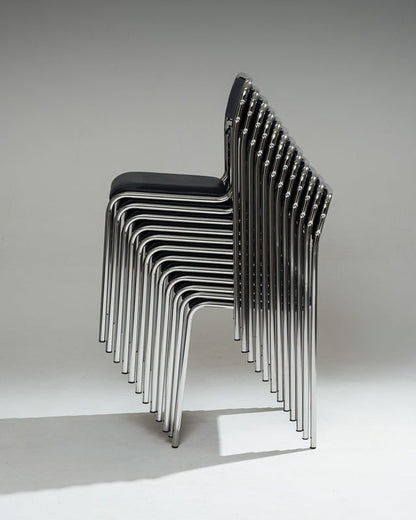 PAIRE DE CHAISES EN ACIER TUBULAIRE ET SIMILI CUIR NOIR, 1980s