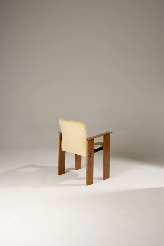TABLE ET CHAISES EN BOIS ET VELOURS, 1970s