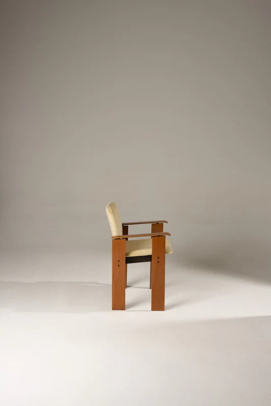 TABLE ET CHAISES EN BOIS ET VELOURS, 1970s