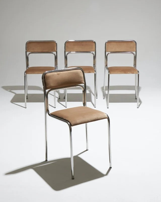 SET DE 4 CHAISES EN ACIER TUBULAIRE ET VELOURS