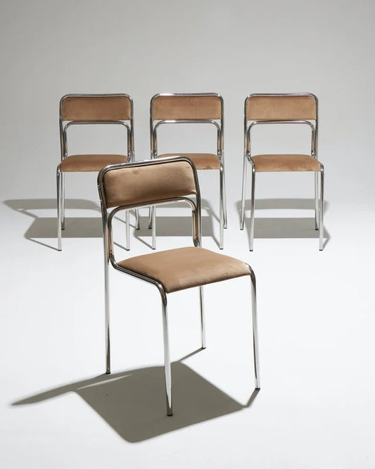 SET DE 4 CHAISES EN ACIER TUBULAIRE ET VELOURS