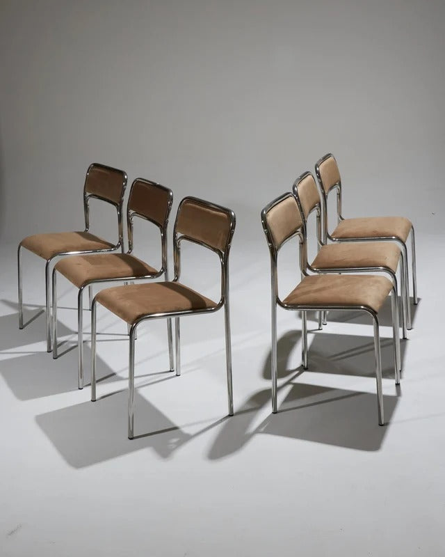 SET DE 6 CHAISES EN ACIER TUBULAIRE ET VELOURS