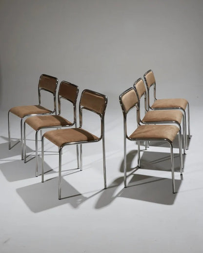 SET DE 6 CHAISES EN ACIER TUBULAIRE ET VELOURS