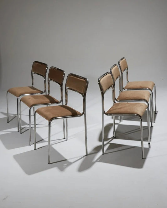 SET DE 6 CHAISES EN ACIER TUBULAIRE ET VELOURS