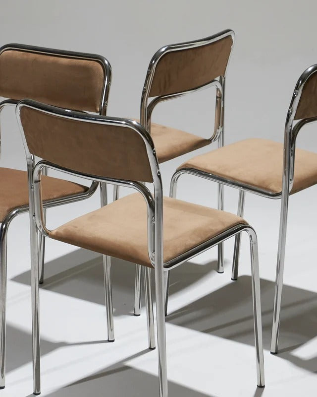 SET DE 4 CHAISES EN ACIER TUBULAIRE ET VELOURS
