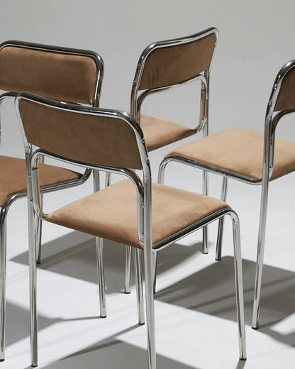 SET DE 4 CHAISES EN ACIER TUBULAIRE ET VELOURS