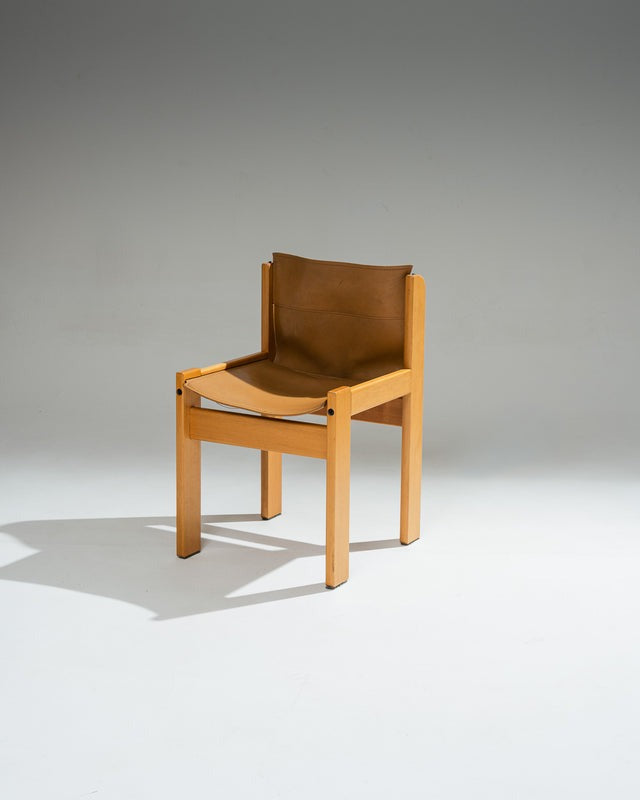 SET DE 4 CHAISES EN CUIR DE SELLE ET BOIS DE HÊTRE, IBISCO SEDIE, 1970s