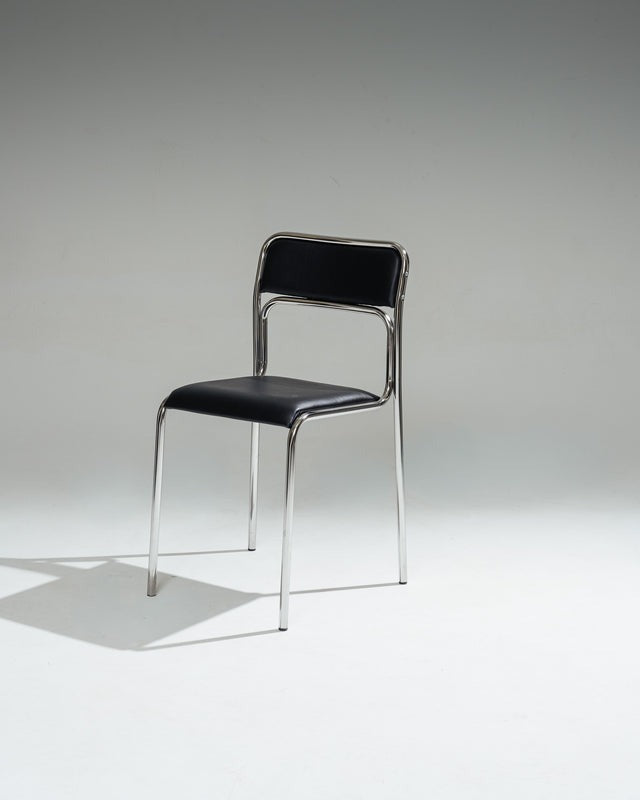 PAIRE DE CHAISES EN ACIER TUBULAIRE ET SIMILI CUIR NOIR, 1980s