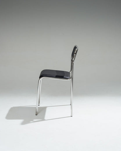 PAIRE DE CHAISES EN ACIER TUBULAIRE ET SIMILI CUIR NOIR, 1980s