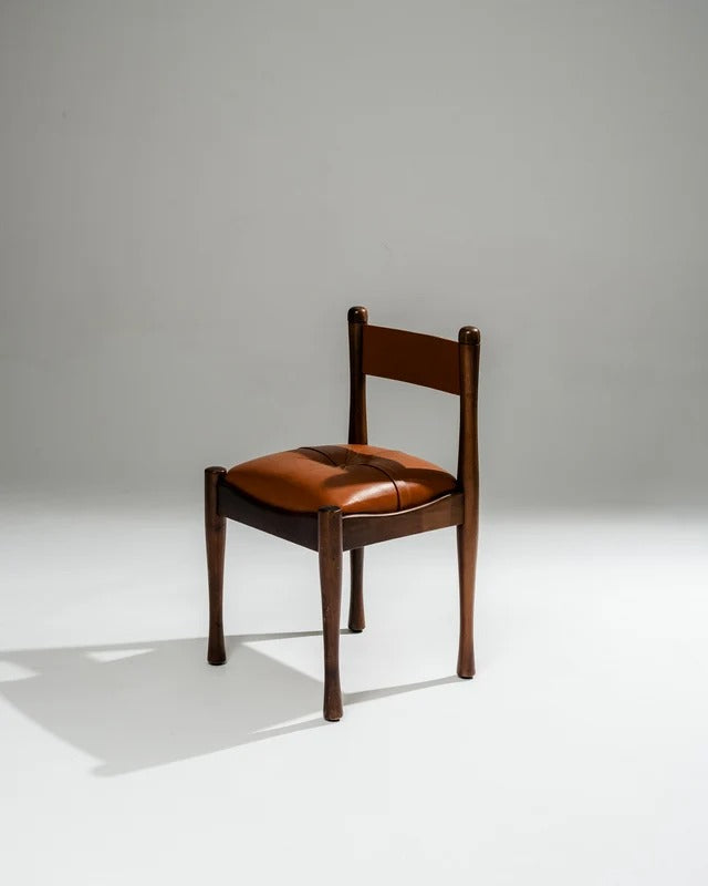 WALNUT AND LEATHER '620' CHAIR, SILVIO COPPOLA, BERNINI, 1960s