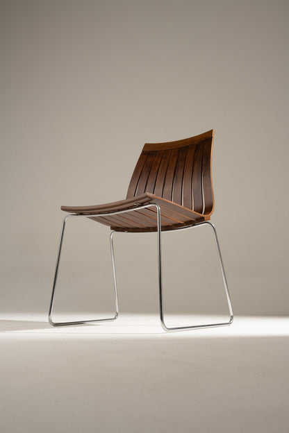 SCANDIA WOOD AND STEEL CHAIR, HANS BRATTRUD, 1960S