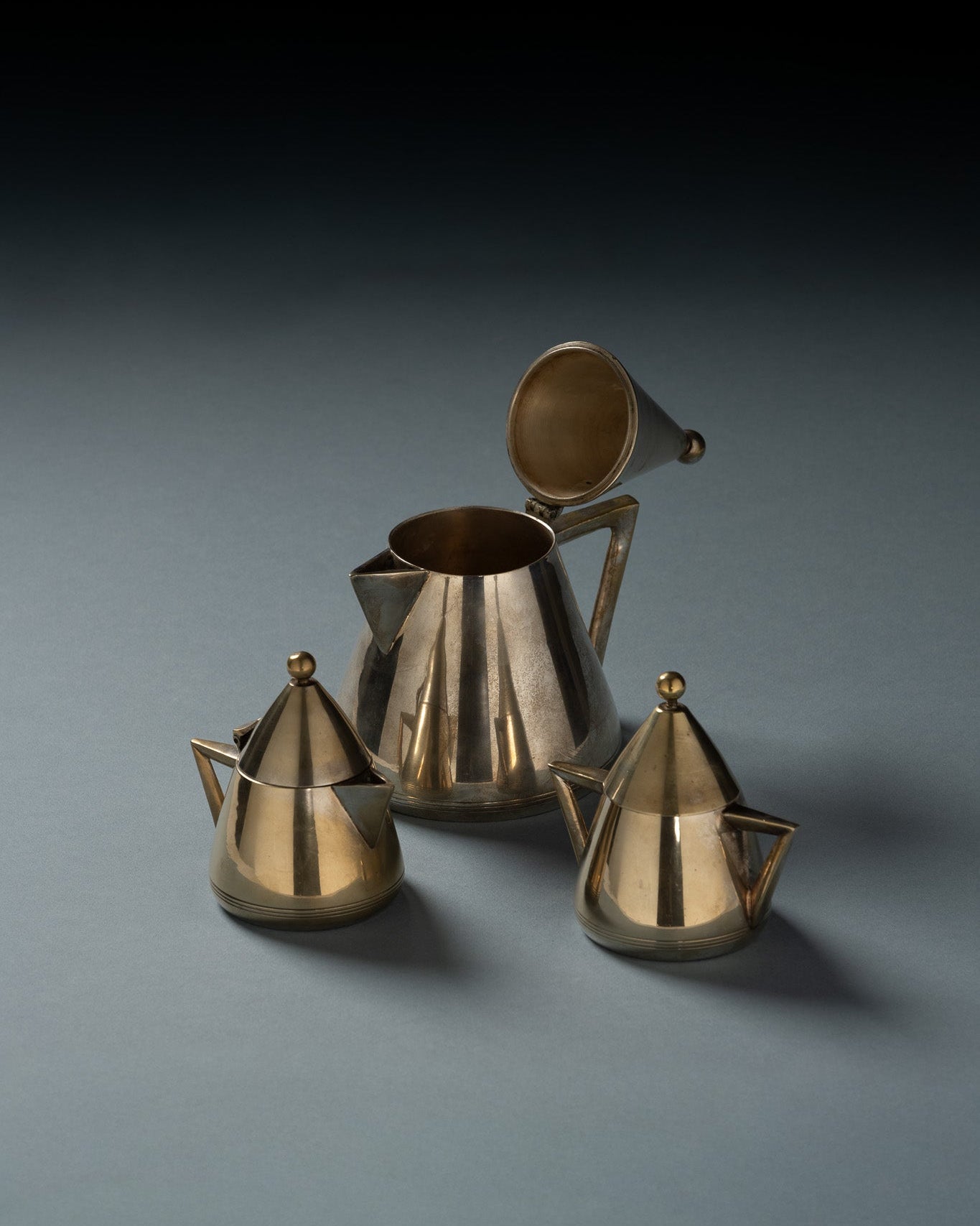 Silver-plated metal tea set, 1950s