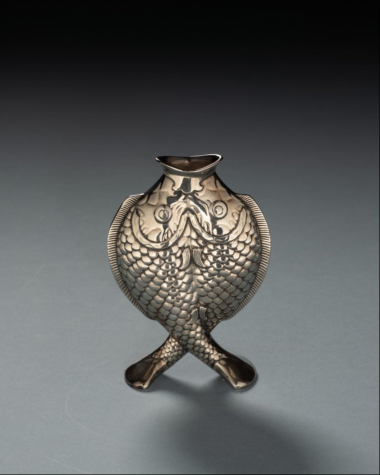 VASE POISSONS EN MÉTAL ARGENTÉ, CHRISTOFLE, 1980s