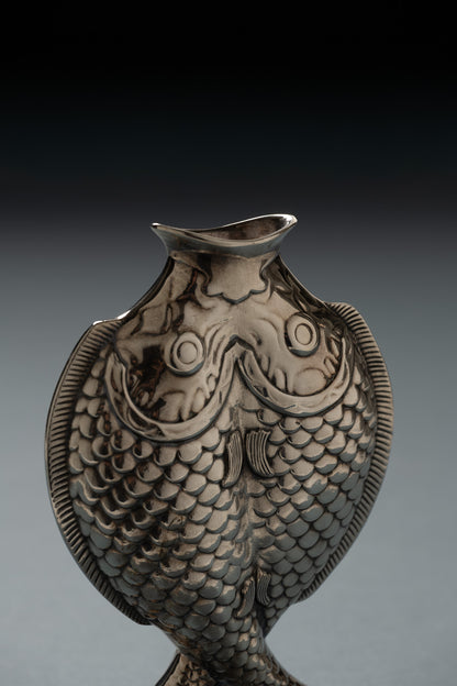 VASE POISSONS EN MÉTAL ARGENTÉ, CHRISTOFLE, 1980s