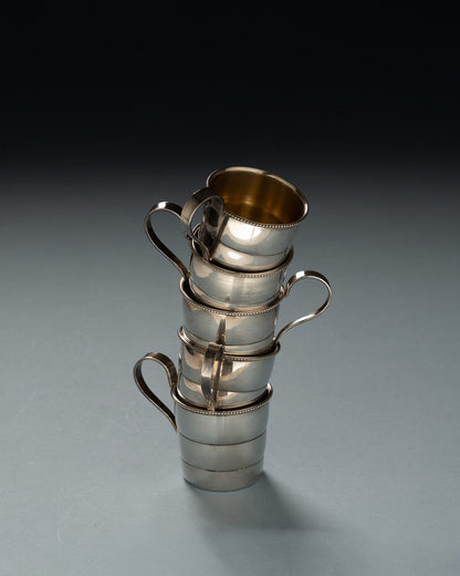 SET DE 5 TASSES EN MÉTAL ARGENTÉ, 1960s