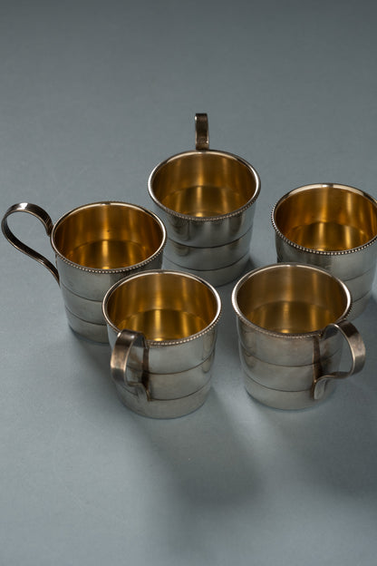SET DE 5 TASSES EN MÉTAL ARGENTÉ, 1960s