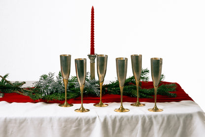 SET OF 6 METAL AND BRASS CHAMPAGNE FLUTES, 1980s