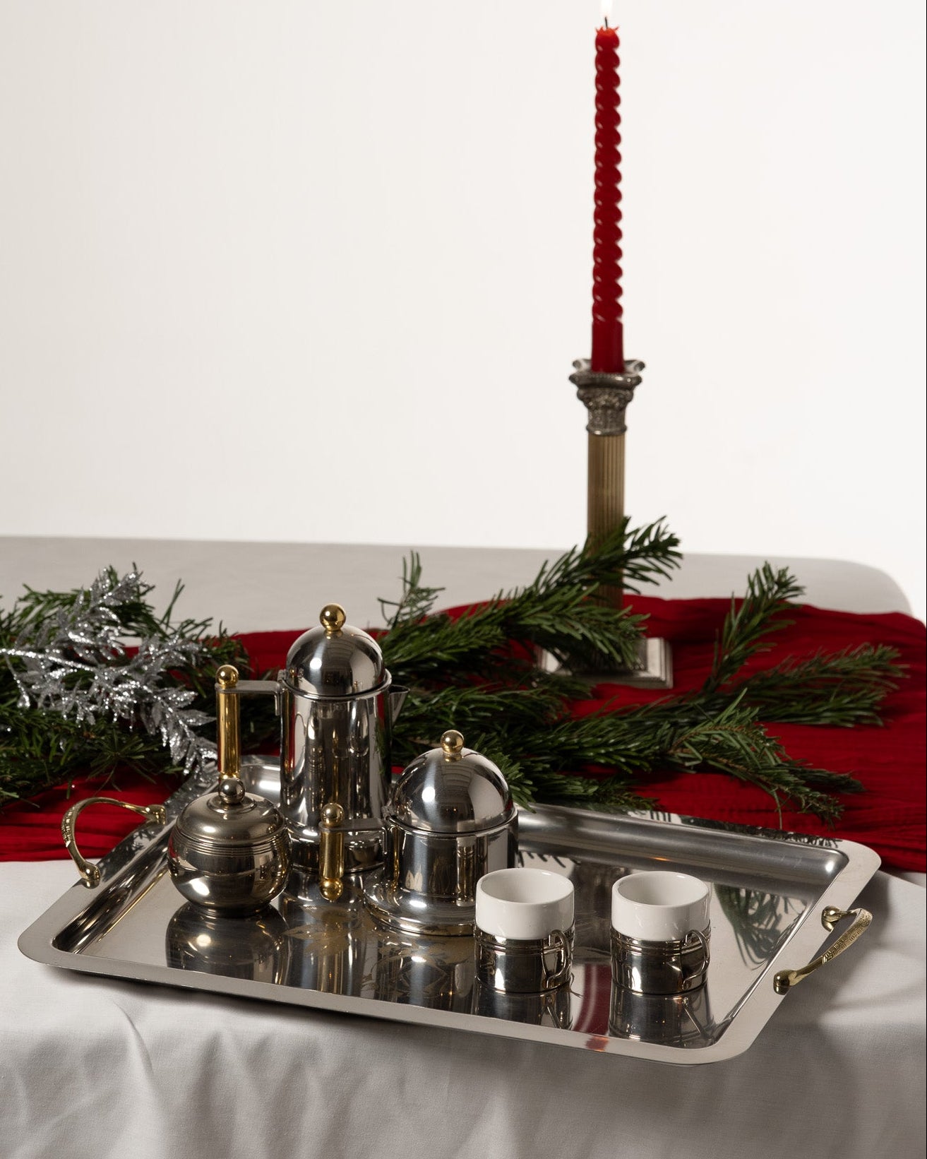 ITALIAN SILVER-PLATED METAL TEA SET, 1980S