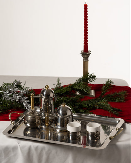 ITALIAN SILVER-PLATED METAL TEA SET, 1980S