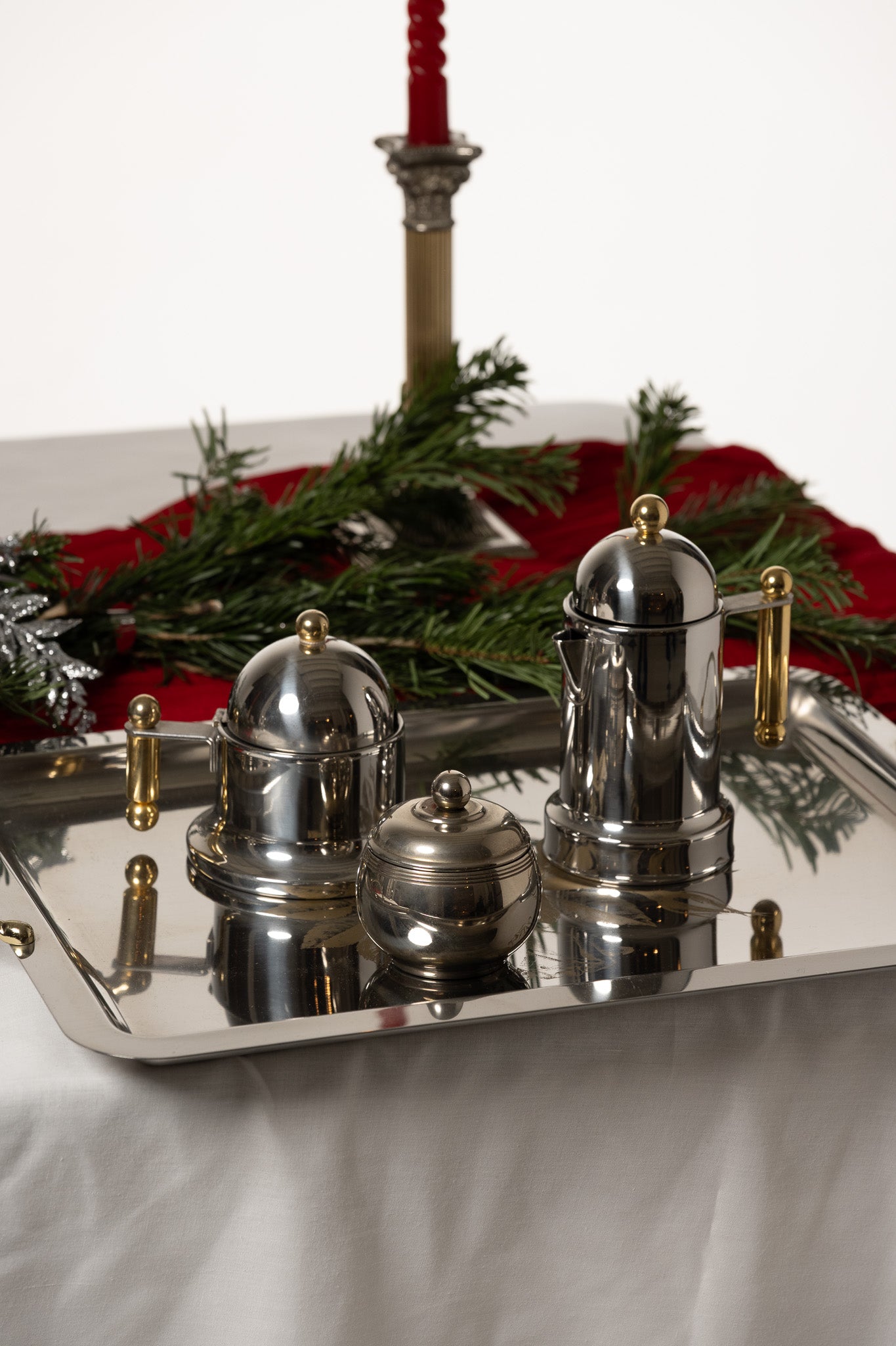 ITALIAN SILVER-PLATED METAL TEA SET, 1980S