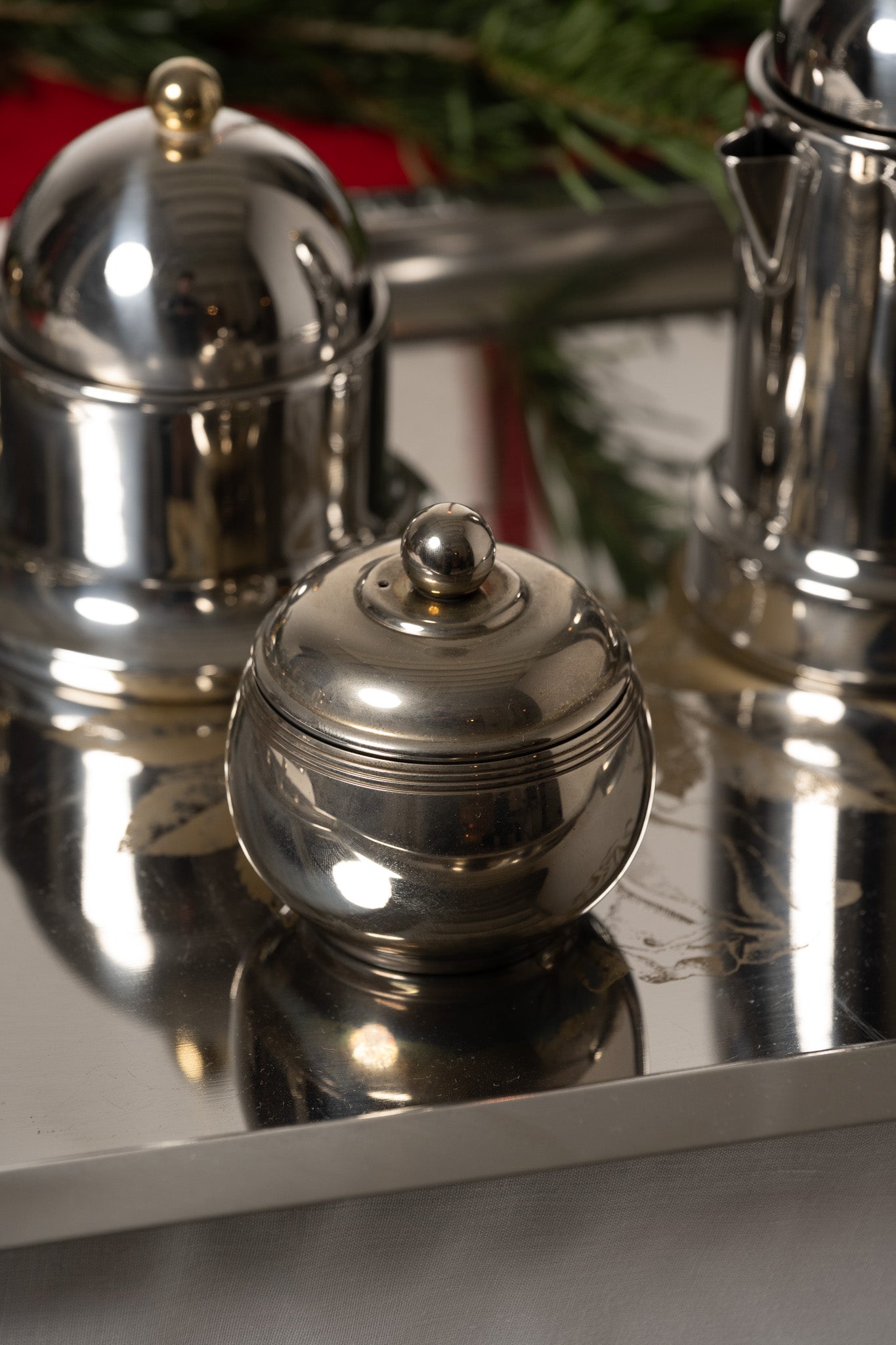 ITALIAN SILVER-PLATED METAL TEA SET, 1980S